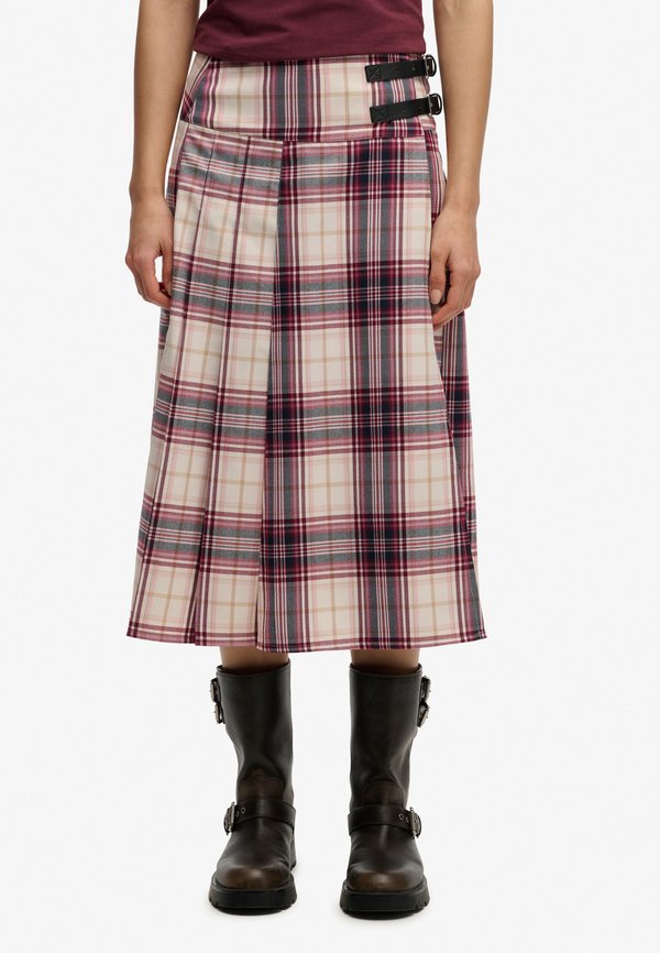 Superdry & Co SUPERDRY - Pleated skirt - berry cream check