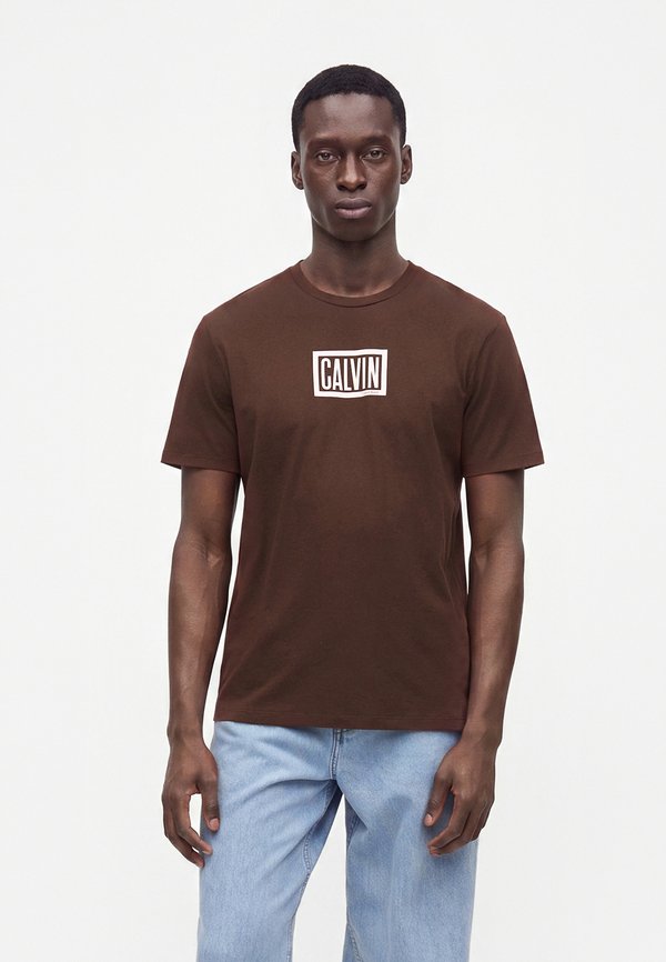 Calvin Klein Jeans BOXED GRAPHIC - Print T-shirt - brown cork