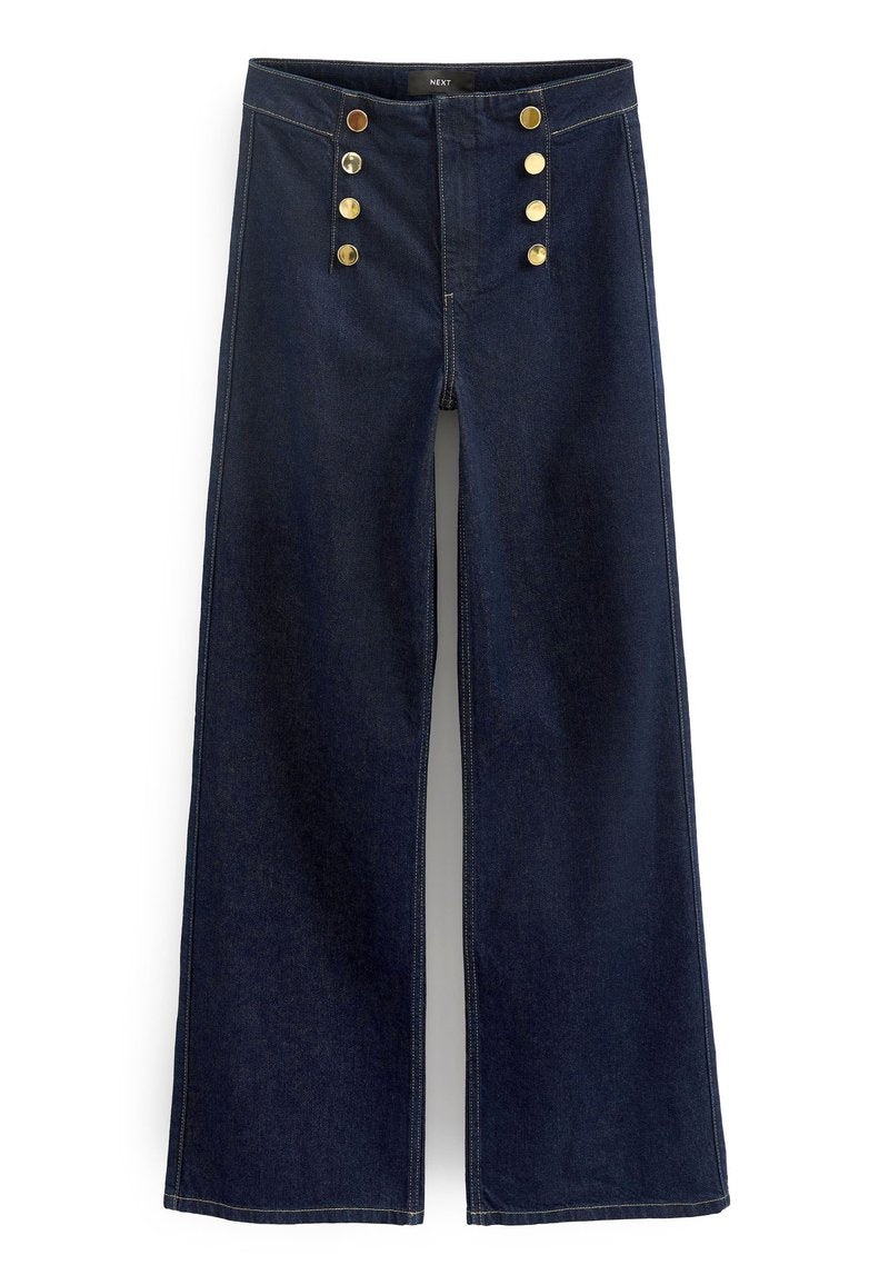 GOLD BUTTON DETAIL SMART WIDE LEG JEANS - Next - View 1