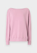 Rosa Sweatshirt mit langen Ärmeln, weitem Halsausschnitt, lockerer Passform, gerippten Bündchen und Saum. Hergestellt aus weichem, strukturiertem Stoff.