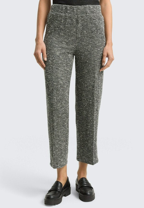 TOM TAILOR TTLEA WIDE - Trousers - salt pepper boucle structure