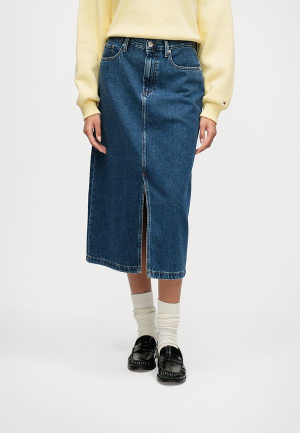 Tommy Hilfiger MIDI STRAIGHT SKIRT - Denim skirt - blue denim