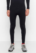 Schwarze, enganliegende Sportleggings mit glatter Textur, ausgestattet mit Mesh-Einsätzen für Atmungsaktivität. Kombiniert mit grauen und roten Sneakers.