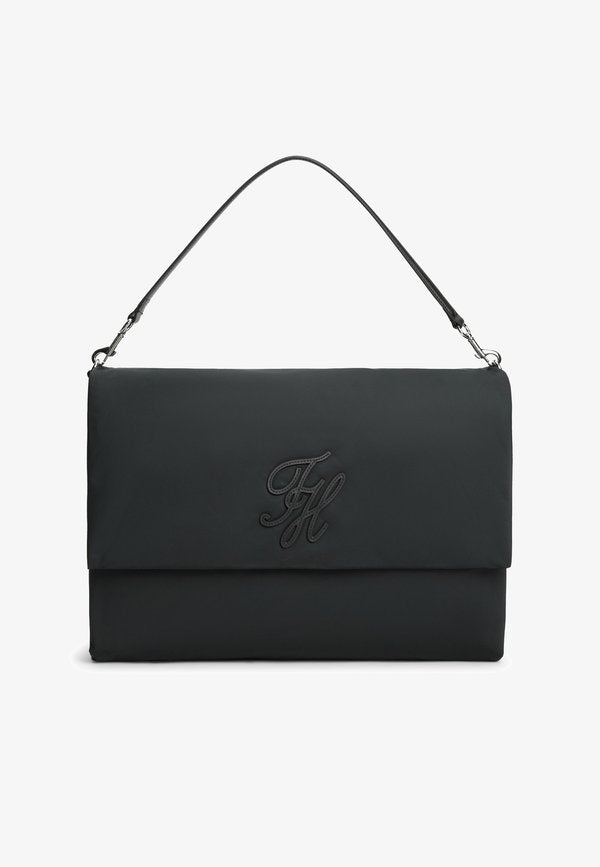 Tommy Hilfiger LOGO FLAP SHOULDER BAG - Tote bag - black