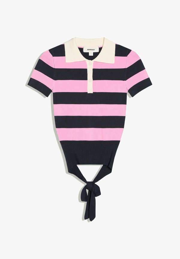 Bershka STRIPED SHORT SLEEVE KNIT - SWEATER - Polo shirt - light pink
