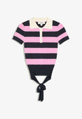 Bershka STRIPED SHORT SLEEVE KNIT - SWEATER - Polo shirt - light pink