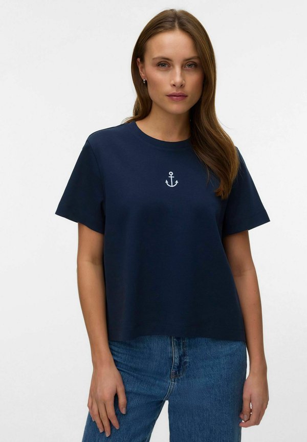 Vero Moda VMSARA METTE SS TOP BOX JRS NOOS - Print T-shirt - navy blazer