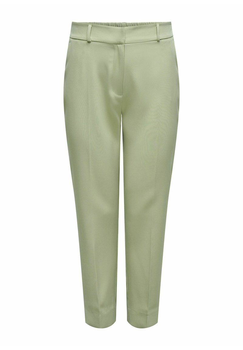 Hellgrüne, schmal zulaufende Hosen aus glattem Stoff. Verfügt über einen elastischen Bund und zwei seitliche Taschen, mit einem klaren, minimalistischen Design.