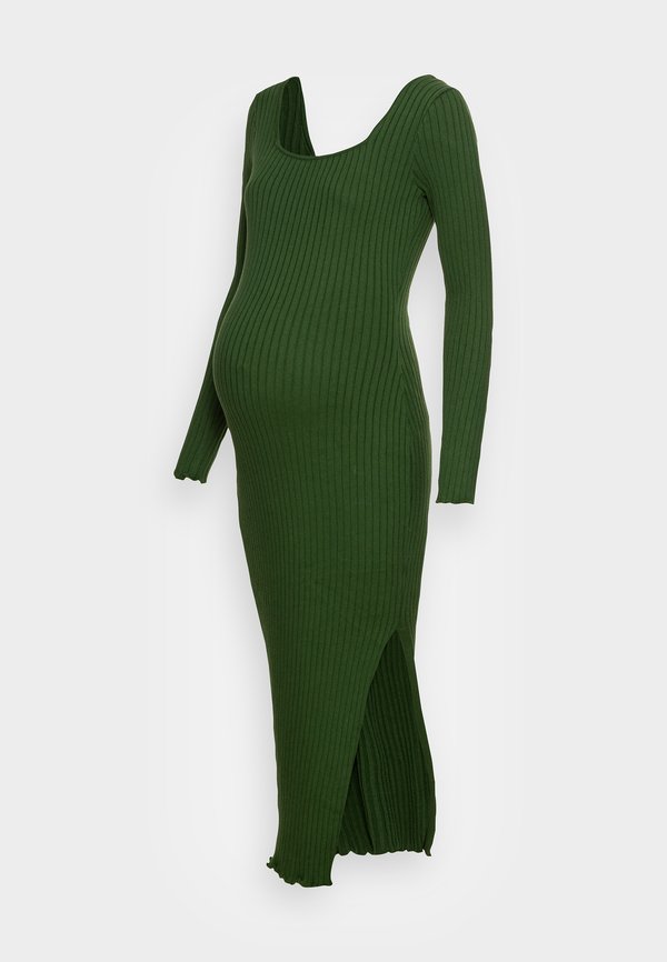 Glamorous Bloom SQUARE NECK RIB KNIT MIDI DRESS WITH SPLIT LETTUCE FRILL HEMS