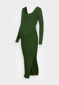 Glamorous Bloom SQUARE NECK RIB KNIT MIDI DRESS WITH SPLIT LETTUCE FRILL HEMS
