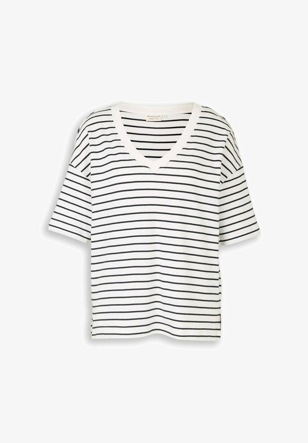 TOM TAILOR TOM TAILOR T-SHIRT OVERSIZE T-SHIRT MIT STREIFENMUSTER - Print T-shirt - white/navy irregular stripe