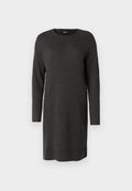 Strickkleid in Dunkelgrau, mit langen Ärmeln, rundem Ausschnitt und einem Rippstrick-Muster, entworfen für eine lockere Passform.