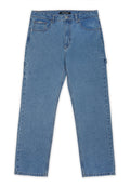 Blaue Jeans aus Denim mit geradem Schnitt. Verfügt über fünf Taschen, einen Knopfverschluss und seitliche Riegel an der Taille für eine verstellbare Passform.