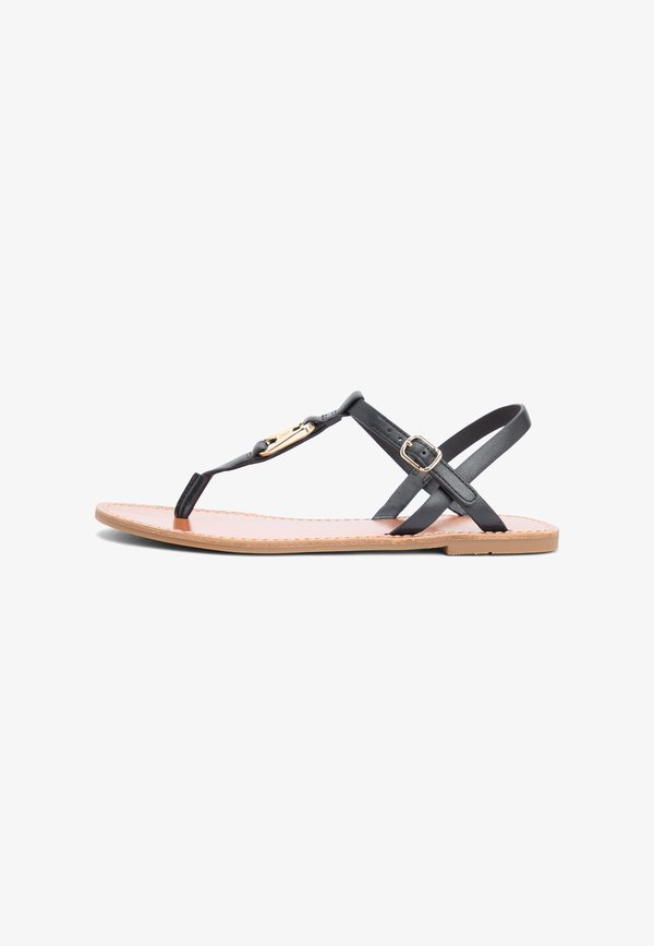 Tommy Hilfiger LEATHER TH MONOGRAM STRAP SANDALS - T-bar sandals - black