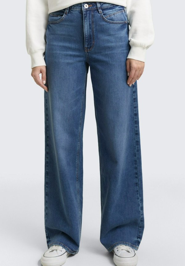 TOM TAILOR TTMADINA WIDE LEG FIT - Straight leg jeans - mid stone wash denim
