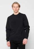 Schwarzer Pullover aus Baumwolle mit strukturiertem Logo in der Mitte, gerippten Bündchen und Saum, mit Rundhalsausschnitt und lockerer Passform.