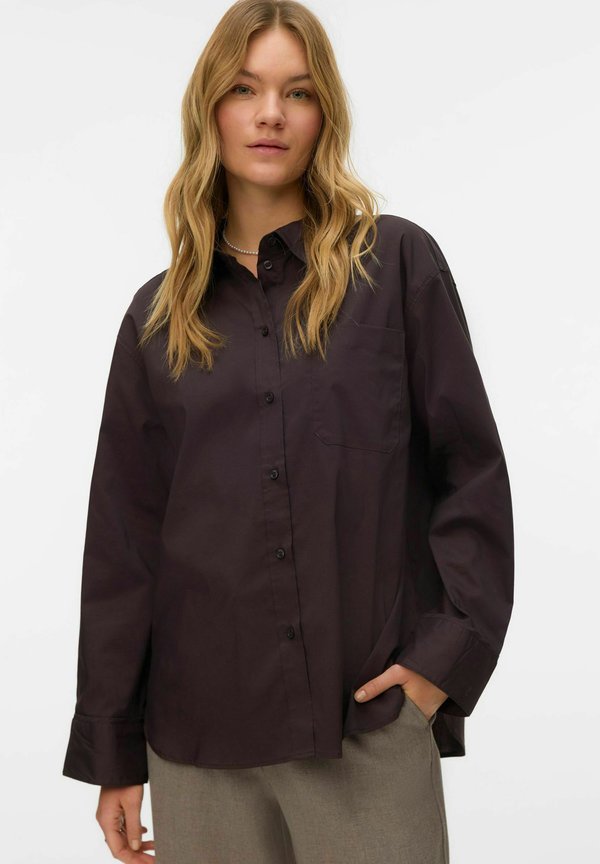 Vero Moda VMLOTUS SHIRT - Button-down blouse - chocolate torte