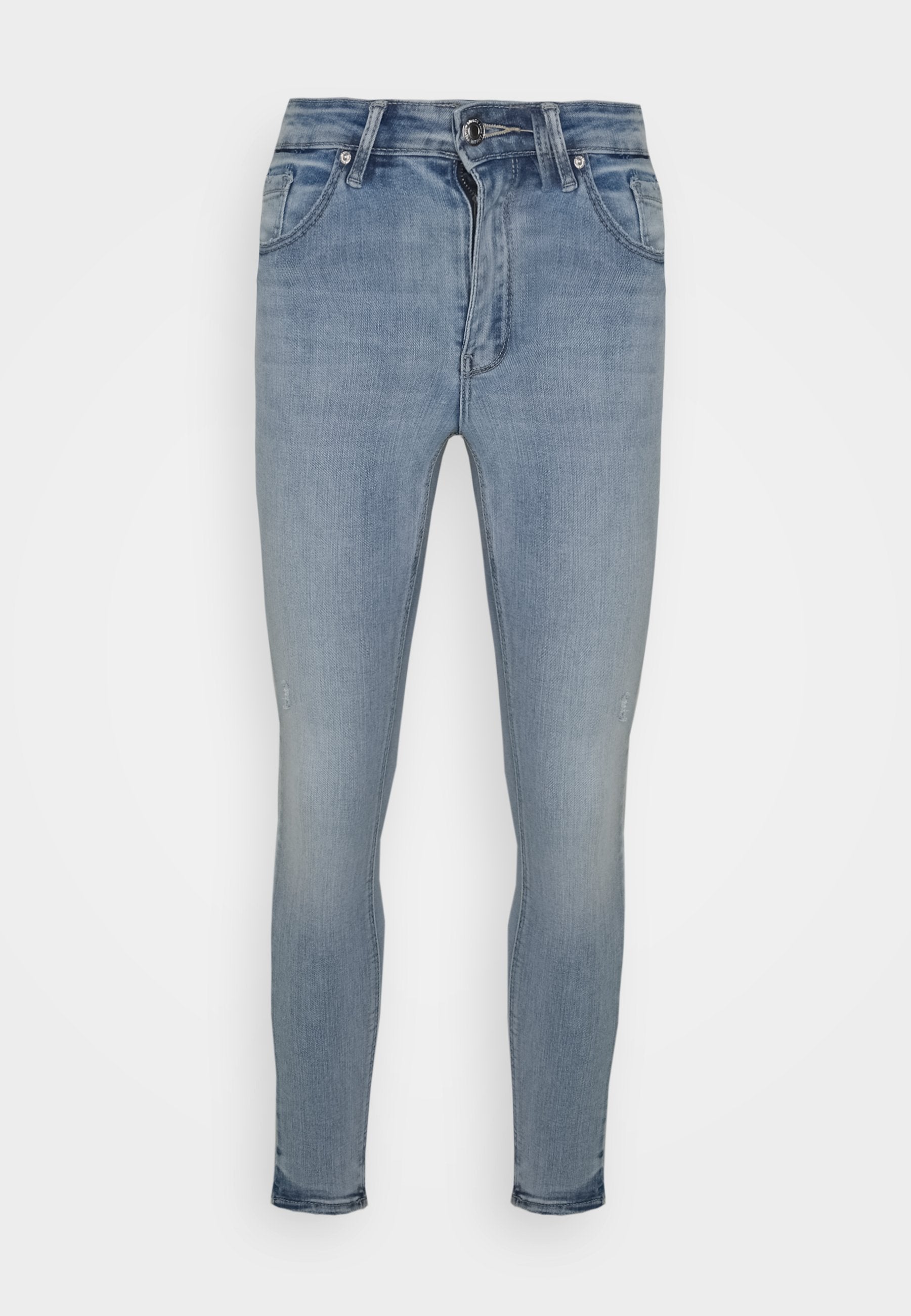 Schmale Jeans aus hellblauem Denim, mit einer ausgewaschenen Optik, fünf Taschen und einem Reißverschluss mit Knopfverschluss.