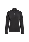 Schwarzer Pullover mit langen Ärmeln aus Fleece-Material, mit einem Viertelreißverschluss am Hals und "Polartec"-Logo am Ärmel.