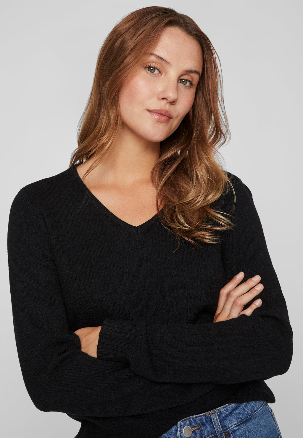 VILA VIRIL V-NECK L/S KNIT TOP - NOOS