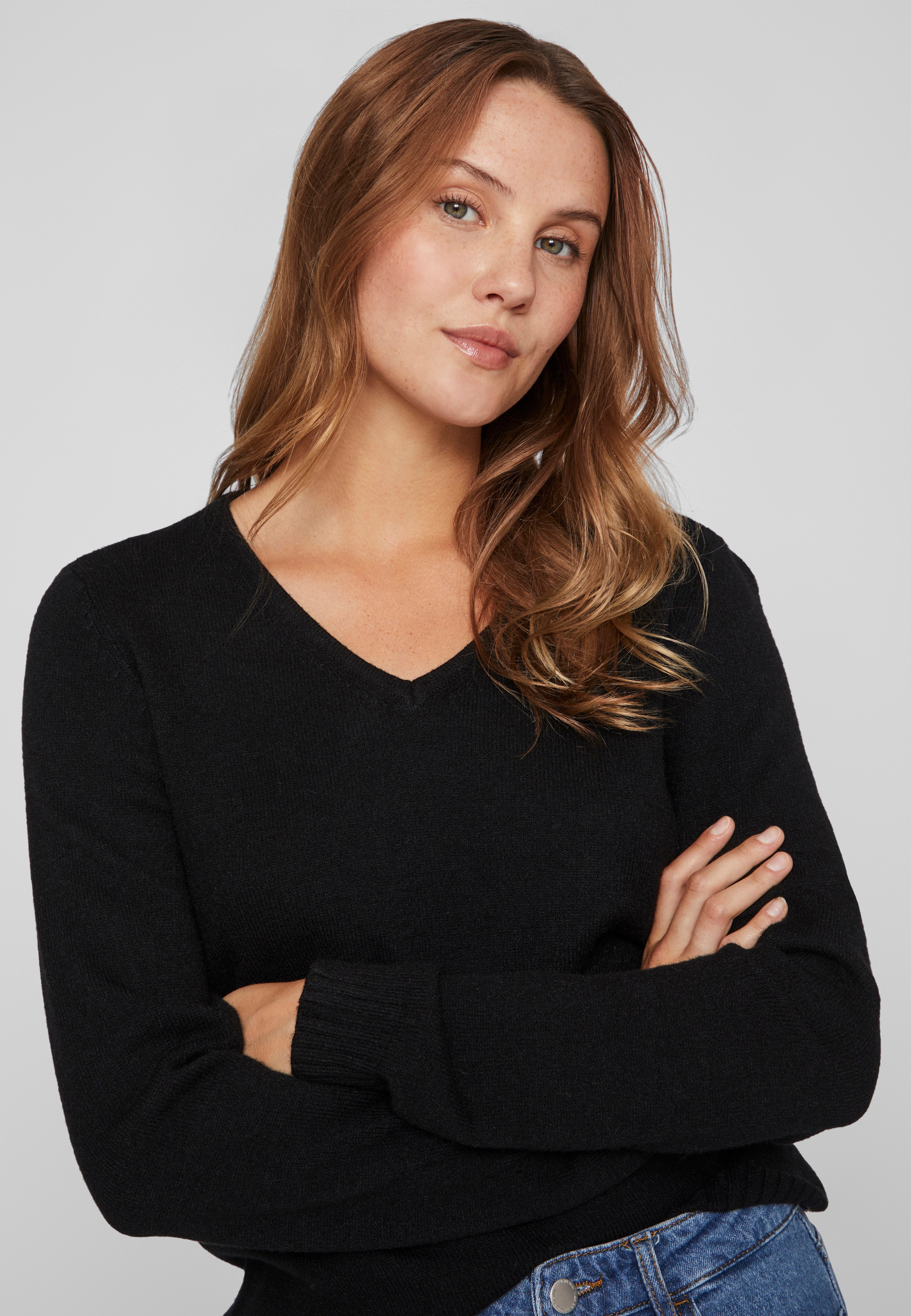 VILA VIRIL V-NECK L/S KNIT TOP - NOOS