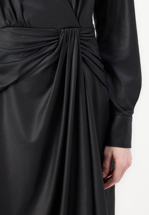 DKNY COLLARED V NECK DRAPPED DRESS