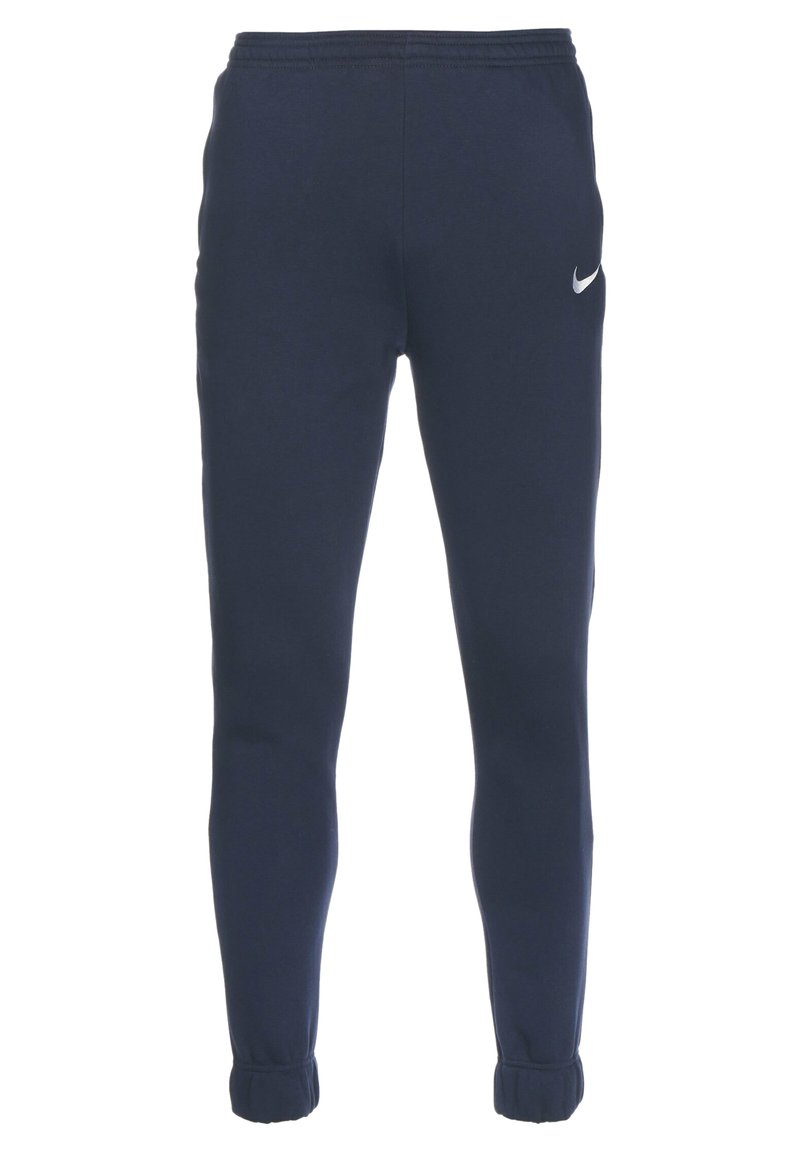 Marineblaue Jogginghosen aus weichem Stoff, mit schmal zulaufendem Design, elastischem Bund und kleinem weißen Nike-Logo am linken Oberschenkel.
