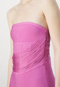 Hervé Léger DRAPED STRAPLESS FRINGE MIDI DRESS
