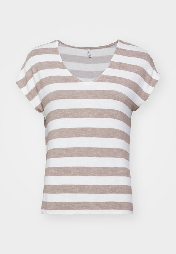 ONLY ONLLIRA LIFE V NECK - Print T-shirt - mocha meringue/cloud dancer