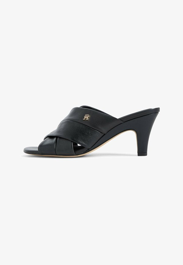 Tommy Hilfiger LEATHER CROSSOVER STRAP HEELED MULES - Heeled mules - black