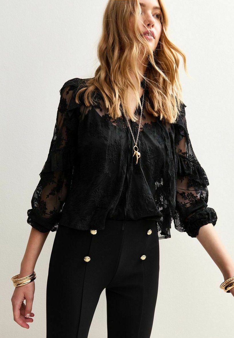 New Look GOLD BUTTON RIBBED FLARED LEG