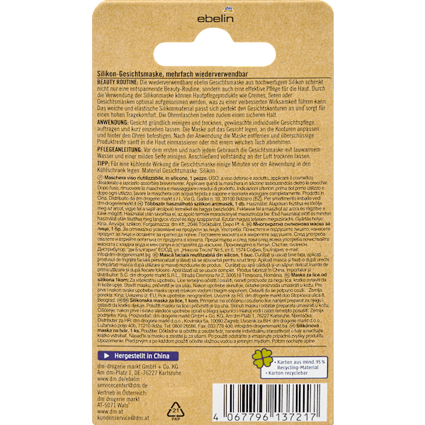 Gesichtsmaske Silikon, wiederverwendbar ebelin