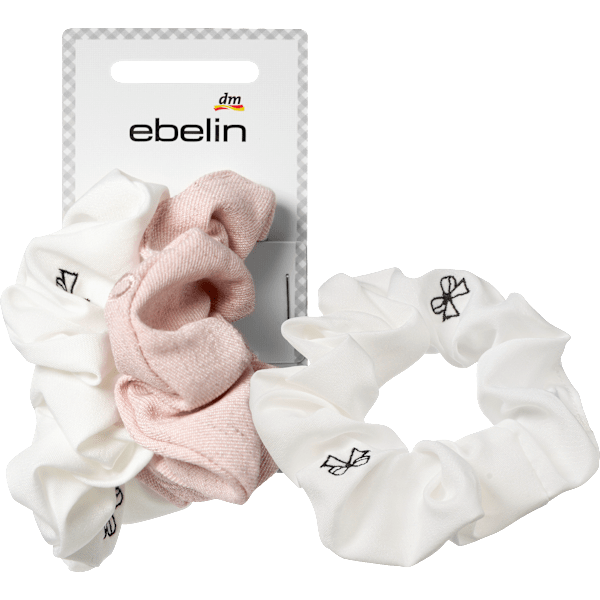 Scrunchies bestickt, weiß/rosa ebelin