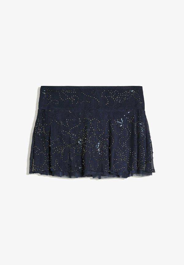 Bershka EMBROIDERED RUFFLED - MINI SKIRT - A-line skirt - royal blue