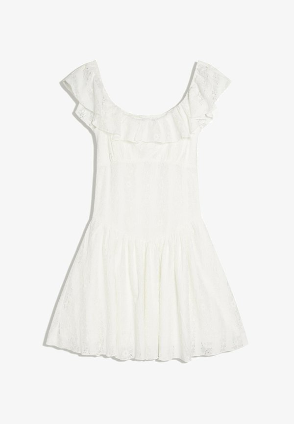 Bershka LACE WITH BARDOT NECKLINE - DRESS - Day dress - white
