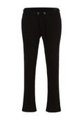 Schwarze Sweatpants aus weichem Stoff, mit elastischem Bund und Kordelzug sowie auslaufenden Beinen. Dezente Markenkennzeichnung an der Seite.