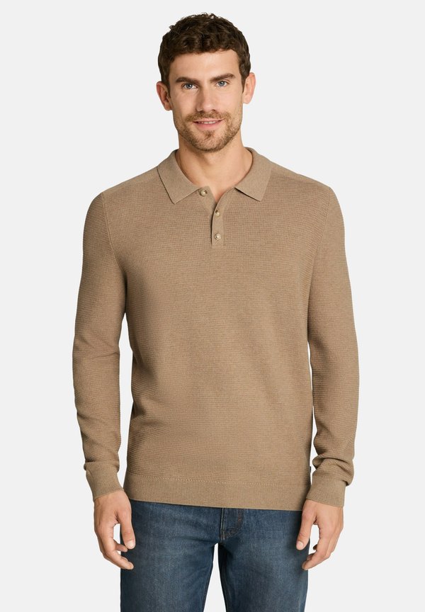 TOM TAILOR STRUCTURED KNIT POLO - Polo shirt - hazel brown melange