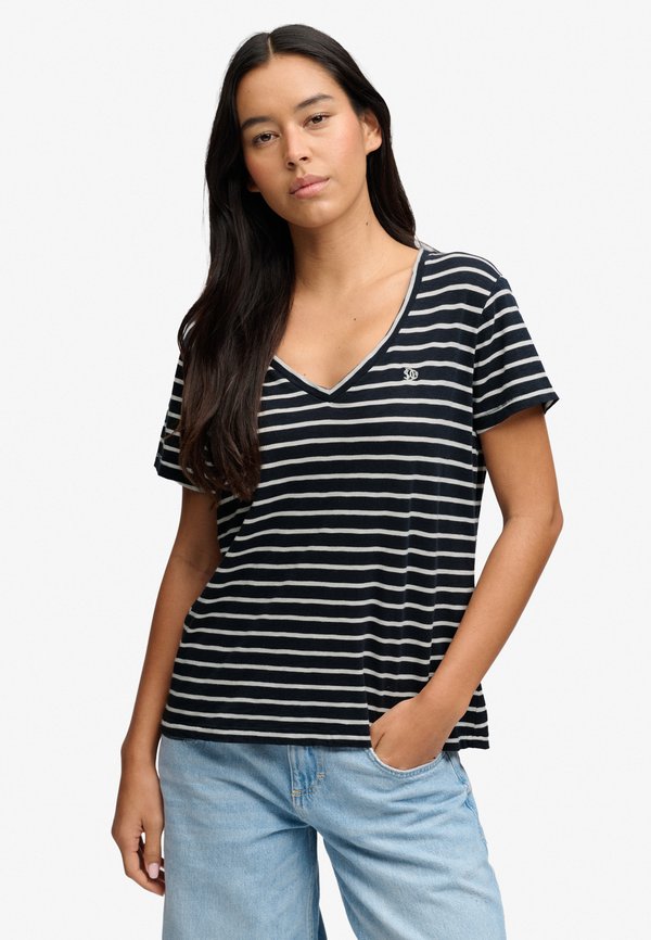 Superdry & Co SUPERDRY STUDIOS SLUB EMBROIDERED T-SHIRT.. - Basic T-shirt - navy optic stripe
