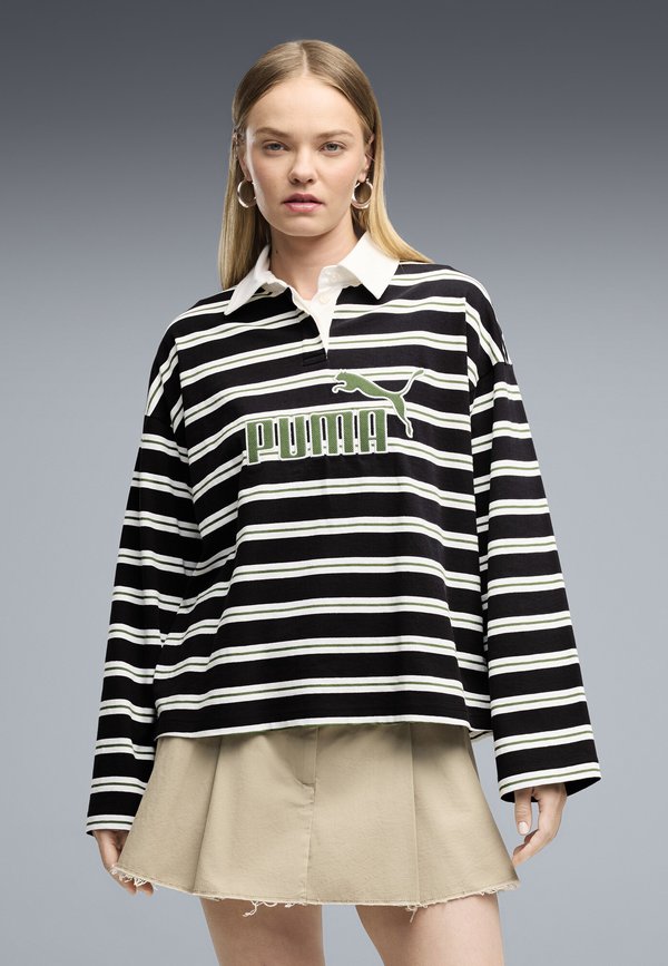 Puma ESSENTIALS ELEVATED NO.1 LOGO OVERSIZED RUGBY POLO - Polo shirt - black-striped