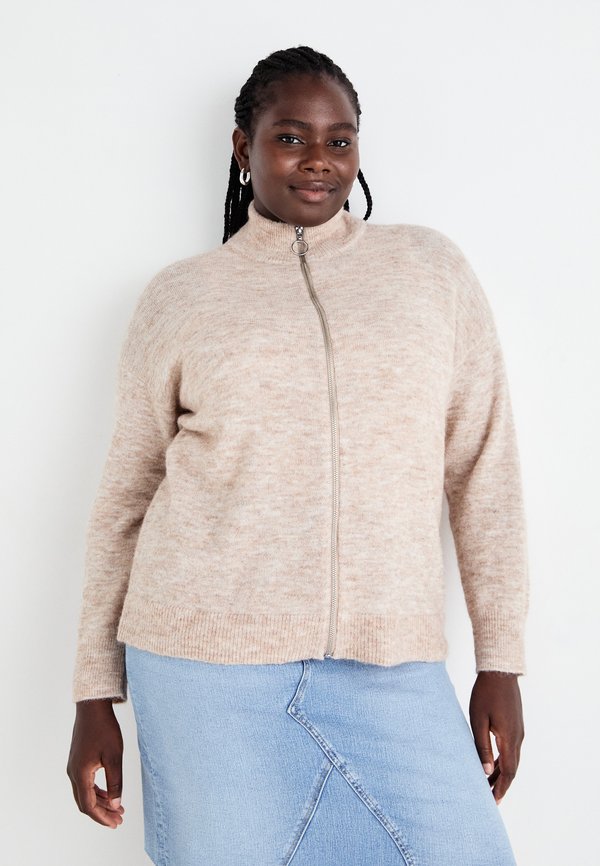 Vero Moda Curve VMCPALMA HIGHNECK ZIP CARDIGAN - Cardigan - silver mink melange