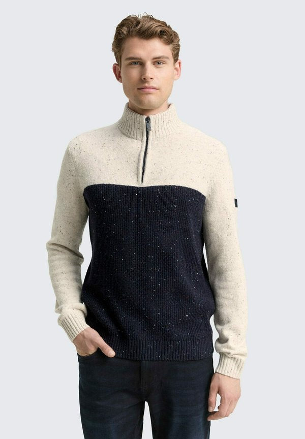 TOM TAILOR STRUCTURED TROYER - Jumper - offwhite navy color block