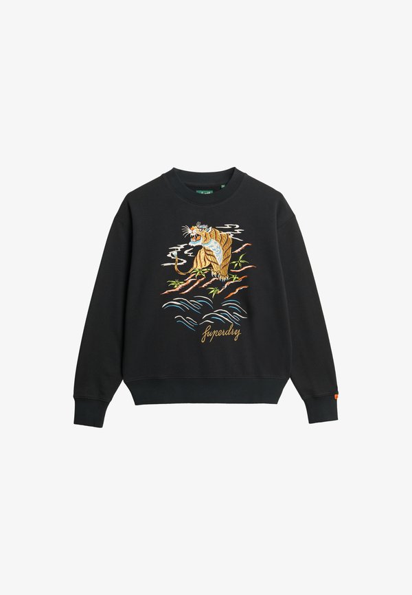 Superdry & Co SUIKA EMBROIDERED LOOSE CREW  - Sweatshirt - black