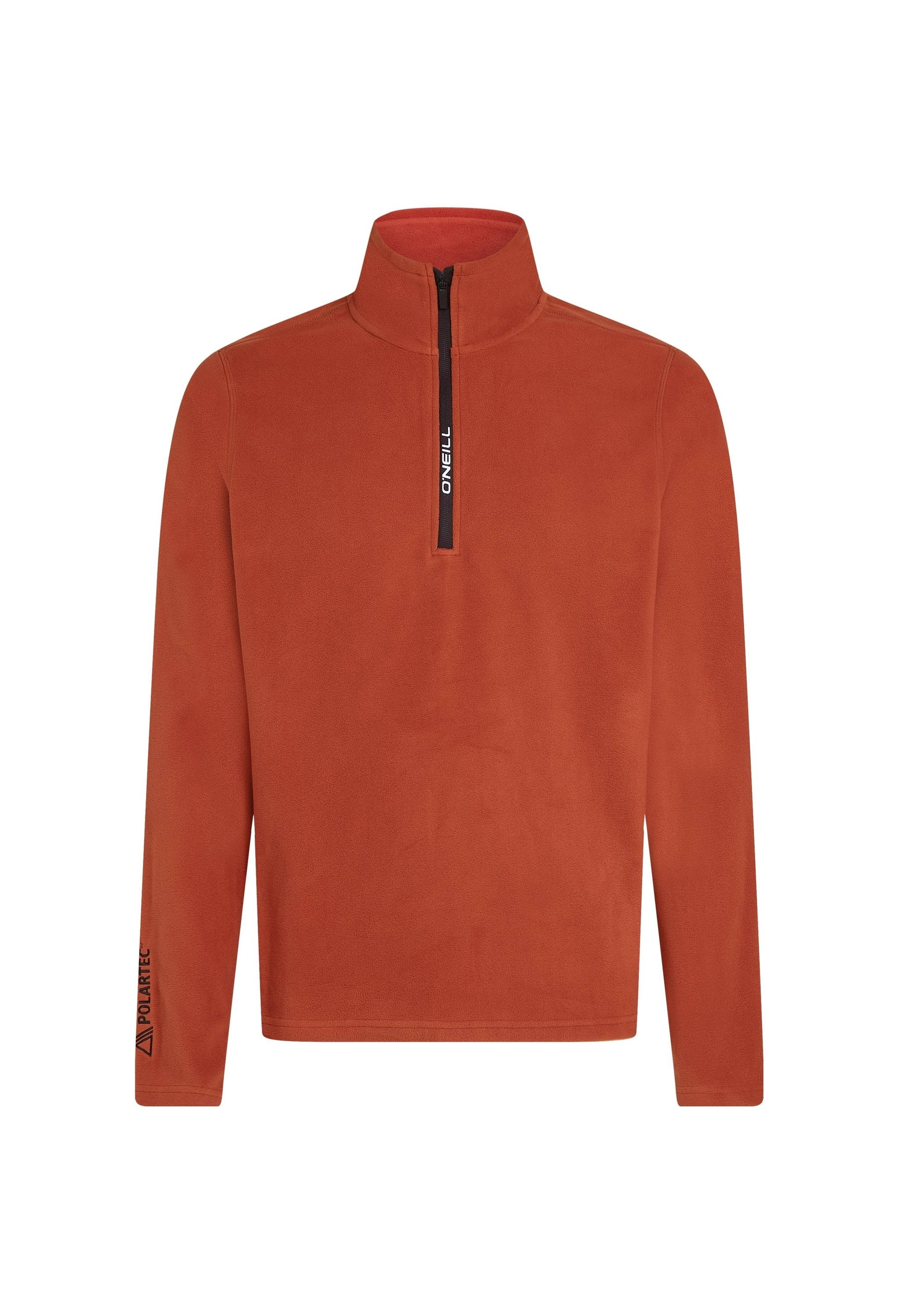 Oranger Fleece-Pullover mit einem Halbzip-Vorderteil. Merkmale einen hohen Kragen und Logodetail am Ärmel. Weicher, strukturierten Stoff. Lange Ärmel.