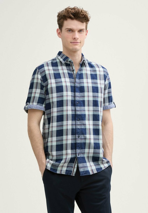 TOM TAILOR REGULAR FIT KURZARM MIT KAROMUSTER - Shirt - indigo mint green check