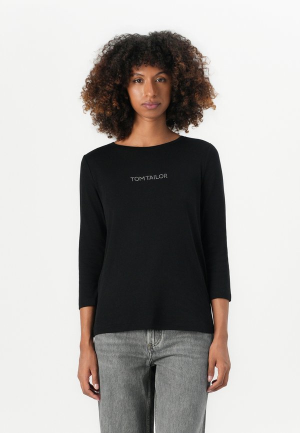 TOM TAILOR FRONT GLITTER LOGO - Long sleeved top - deep black