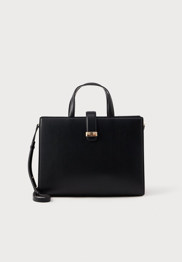 Tommy Hilfiger HERITAGE TH MONOGRAM PLAQUE SATCHEL - Cross body bag - black
