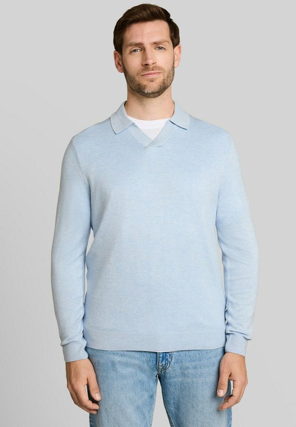 TOM TAILOR SOFT KNIT POLO - Long sleeved top - pale blue mélange