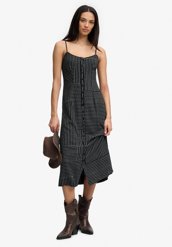 Superdry & Co SUPERDRY PRINT BUTTON DOWN CAMI MIDI DRESS.. - Shirt dress - black dot row print