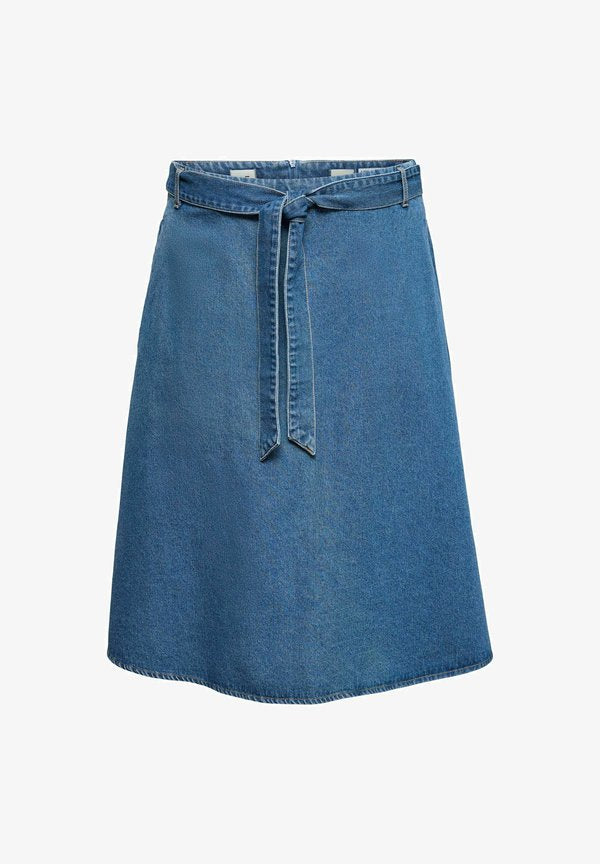 Vero Moda Curve Denim VMCJOLENE High waist Midi - A-line skirt - medium blue denim