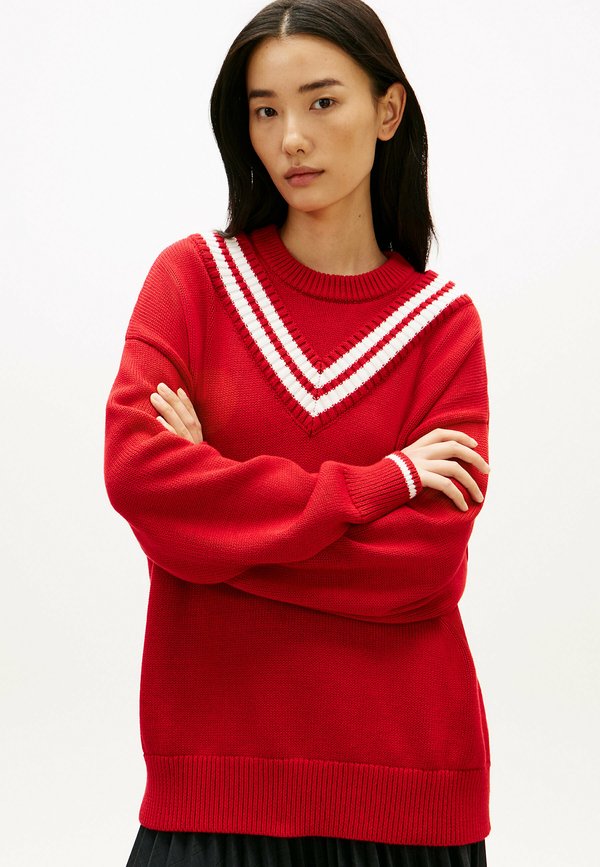 Tommy Hilfiger DOUBLE LAYERED CREW NECK RELAXED CRICKET  - Jumper - medium red